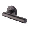 Heritage Brass Door Handle Lever Latch on Round Rose Bauhaus Mitre Reeded Design Matt Bronze finish