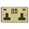 Eurolite Stainless Steel 2 Gang USB Socket Satin Brass