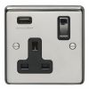 Eurolite Stainless Steel 1 Gang USB Socket Polished Stainless Steel