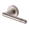 Heritage Brass Door Handle Lever Latch on Round Rose Alicia Design Satin Nickel finish