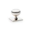 Alexander & Wilks - Quantock Cupboard Knob on Square Backplate - Polished Nickel - 34mm