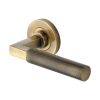 Heritage Brass Door Handle Lever on Rose Signac (Knurled Bauhaus) Design Antique Brass Finish