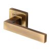 Heritage Brass Door Handle Lever Latch on Square Rose Delta Sq Design Antique Brass finish