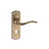 Old English Warwick Key Lever Door Handle on Backplate - Antique Brass