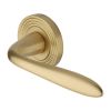 Heritage Brass Door Handle Lever Latch on Round Rose Sutton Reeded Design Satin Brass finish
UK Registered Design Number 6204750