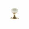 Old English Skipton Porcelain Cream Crackle Door Knob on Face Fix Rose - Antique Brass