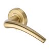 Heritage Brass Door Handle Lever Latch on Round Rose Wing Design Satin Brass finish