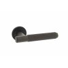 Millhouse Brass Crompton Knurled Lever Door Handle on 5mm Slimline Round Rose - Urban Dark Bronze