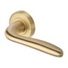 Heritage Brass Door Handle Lever Latch on Round Rose Columbus Design Satin Brass finish