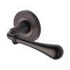 Heritage Brass Door Handle Lever Latch on Round Rose Roma Reeded Design Matt Bronze finish
UK Registered Design Number 6226296