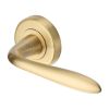 Heritage Brass Door Handle Lever Latch on Round Rose Sutton Design Satin Brass finish