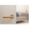 Millhouse Brass Crompton Knurled Lever Door Handle on 5mm Slimline Round Rose - Satin Brass