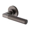 Heritage Brass Door Handle Lever on Rose Signac (Knurled Bauhaus) Design Matt Bronze Finish