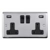 Eurolite Stainless Steel 2 Gang USB Socket Polished Stainless Steel