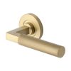 Heritage Brass Door Handle Lever on Rose Signac (Knurled Bauhaus) Design Satin Brass Finish