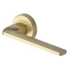 Heritage Brass Door Handle Lever Latch on Round Rose Metro Angled Design Satin Brass finish