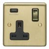 Eurolite Stainless Steel 1 Gang USB Socket Satin Brass