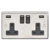 Eurolite Stainless Steel 2 Gang USB Socket Satin Stainless Steel