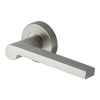 Heritage Brass Door Handle Lever Latch on Round Rose Metro Mid Century Design Satin Nickel finish