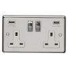 Eurolite Stainless Steel 2 Gang USB Socket Polished Stainless Steel