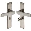 Heritage Brass Delta Hammered Bathroom Set Door Handle on 200mm Plate Satin Nickel finish