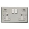 Eurolite Stainless Steel 2 Gang USB Socket Satin Stainless Steel