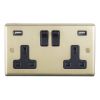 Eurolite Stainless Steel 2 Gang USB Socket Satin Brass