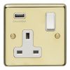 Eurolite Stainless Steel 1 Gang USB Socket Polished Brass