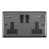 Eurolite Stainless Steel 2 Gang USB Socket Black Nickel