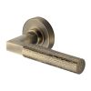 Heritage Brass Door Handle Lever on Rose Hammered Bauhaus Design Antique Brass Finish