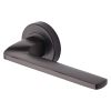 Heritage Brass Door Handle Lever Latch on Round Rose Metro Angled Design Matt Bronze finish