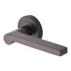 Heritage Brass Door Handle Lever Latch on Round Rose Metro Mid Century Design Matt Bronze finish