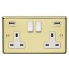 Eurolite Stainless Steel 2 Gang USB Socket Polished Brass