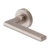 Heritage Brass Door Handle Lever Latch on Round Rose Trident Design Satin Nickel finish