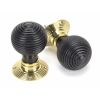 Ebony & Polished Brass Beehive Mortice/Rim Knob Set