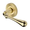 Heritage Brass Door Handle Lever Latch on Round Rose Roma Reeded Design Polished Brass finish
UK Registered Design Number 6226296