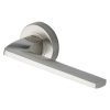 Heritage Brass Door Handle Lever Latch on Round Rose Metro Angled Design Satin Nickel finish