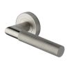 Heritage Brass Door Handle Lever Latch on Round Rose Bauhaus Mitre Knurled Design Satin Nickel finish