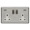 Eurolite Stainless Steel 2 Gang USB Socket Satin Stainless Steel