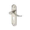 Heritage Brass Door Handle for Euro Profile Plate Sandown Design Satin Nickel finish