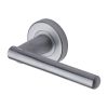 Heritage Brass Door Handle Lever Latch on Round Rose Challenger Design Satin Chrome finish