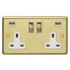 Eurolite Stainless Steel 2 Gang USB Socket Satin Brass