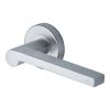 Heritage Brass Door Handle Lever Latch on Round Rose Metro Mid Century Design Satin Chrome finish