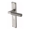 Heritage Brass Bauhaus Knurled Euro Profile Door Handle on 200mm Plate Satin Nickel finish