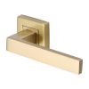 Heritage Brass Door Handle Lever Latch on Square Rose Delta Sq Design Satin Brass finish