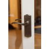 Old English Warwick Latch Lever Door Handle on Backplate - Matt Gun Metal