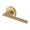 Heritage Brass Door Handle Lever Latch on Round Rose Pyramid Design Satin Brass finish