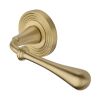 Heritage Brass Door Handle Lever Latch on Round Rose Roma Reeded Design Satin Brass finish
UK Registered Design Number 6226296