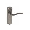 Old English Warwick Latch Lever Door Handle on Backplate - Distressed Silver