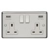 Eurolite Stainless Steel 2 Gang USB Socket Polished Stainless Steel